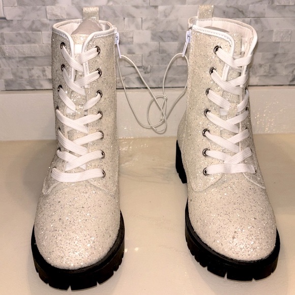 🆕 Portland Boot Co. Rare White Glitter Girls 5/Womens 7 Side-Zip Combat Boots - Picture 5 of 14